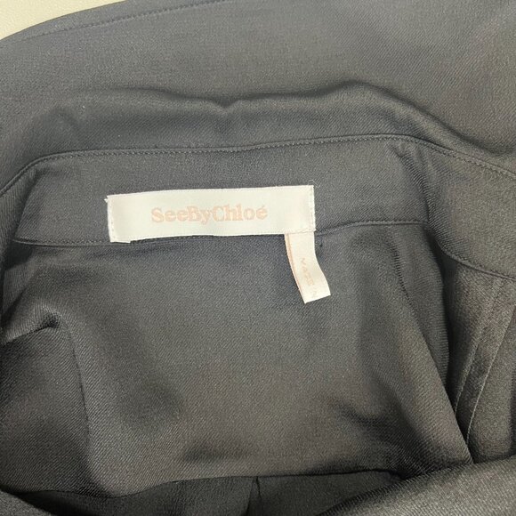 NWOT SEE BY CHLOÉ Tie-Neck Twill Blouse Black Size 36 Long Sleeves with Ruffles - Picture 10 of 13